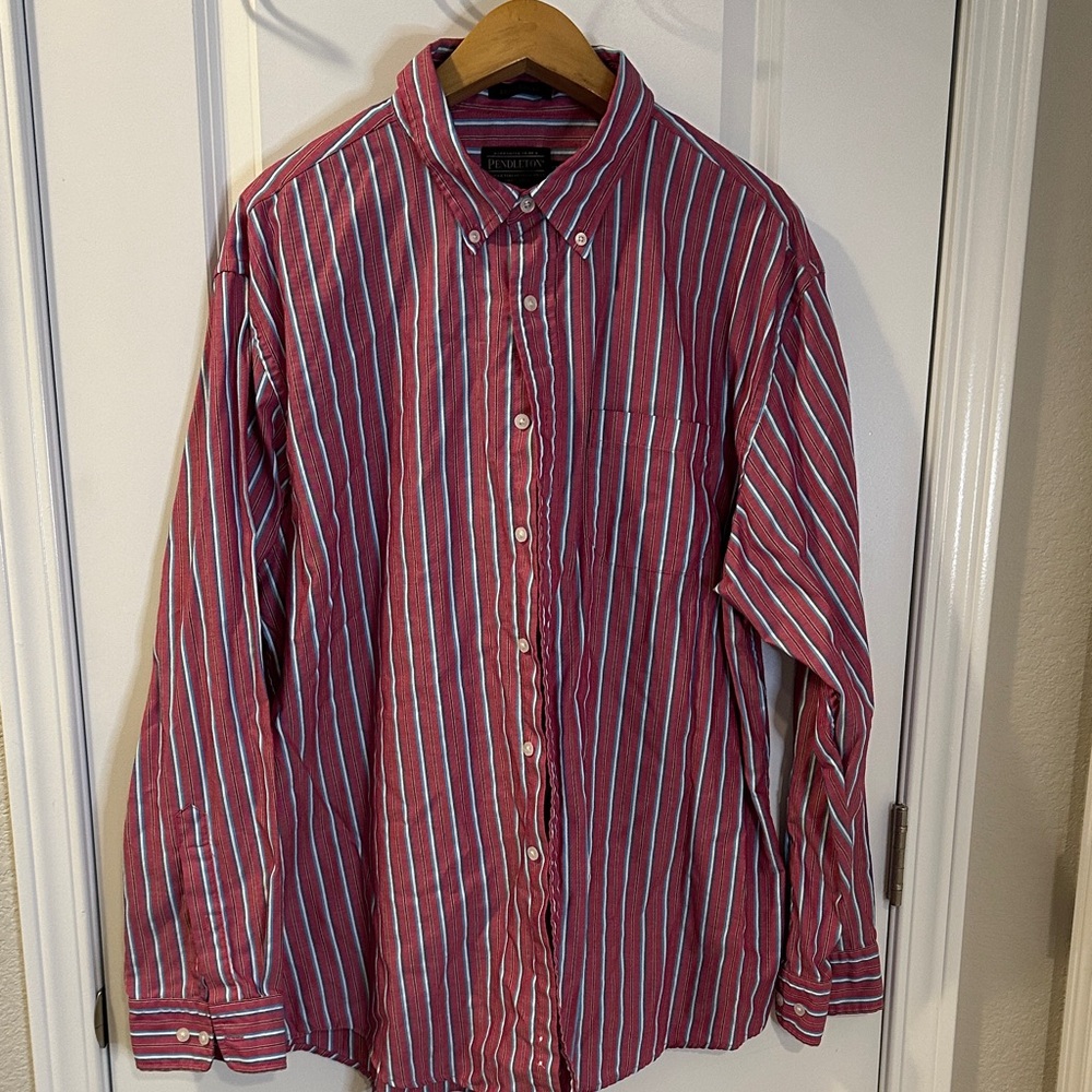 Pendleton Bridgerton Men’s Red Striped Button-Down Shirt XXL